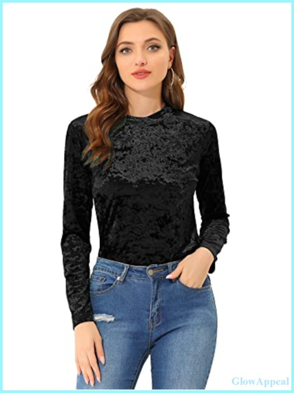 Velvet Long Sleeve Crew Neck Pullover Top Casual Party Holiday